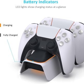 Chargeur de manette PS5 avec kit de poignée de pouce, adaptateur secteur de charge rapide, station de charge Dualsense pour deux manettes Playstation 5
