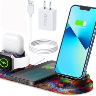 Multi Chargeur iPhone: Station de charge sans fil multifonction 6 en 1, chargeur sans fil rapide 15W pour iPhone série 14/13/12/11, Apple Watch 7/6/5/4/3