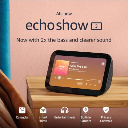 Echo Show 5 Tout nouvel model (3e génération) | Écran intelligent avec 2 fois plus de basses et un son plus clair Avec Alexa, PETITE TAILLE, SON PLUS GRAND.